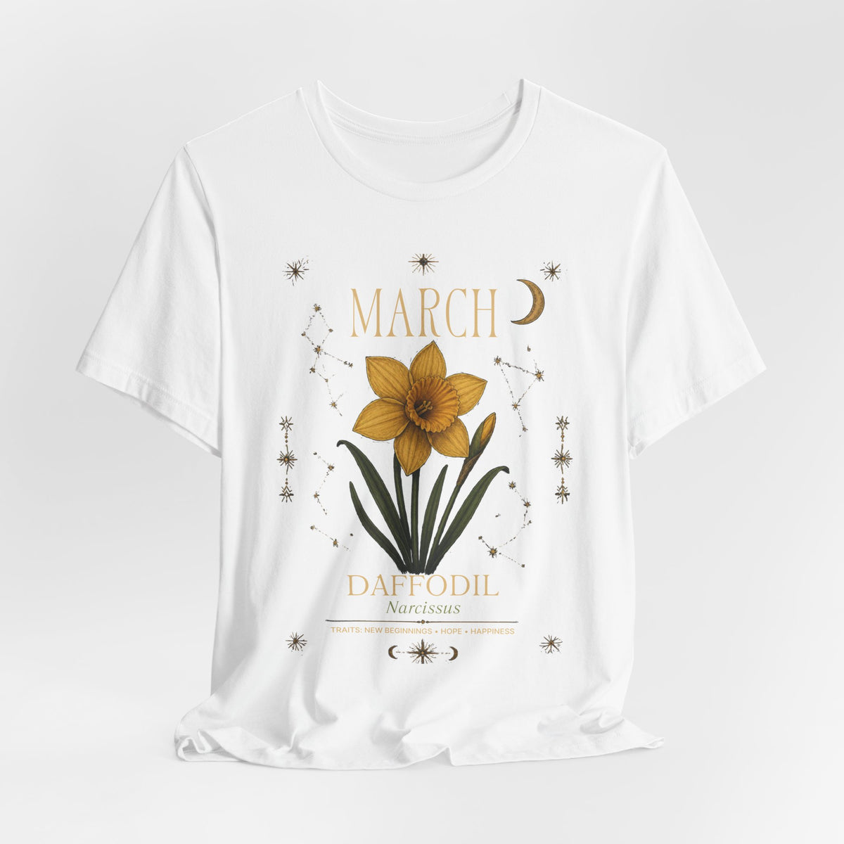 March Zodiac/Celestial aesthetics with birth flower — Birth Month Flower Tee