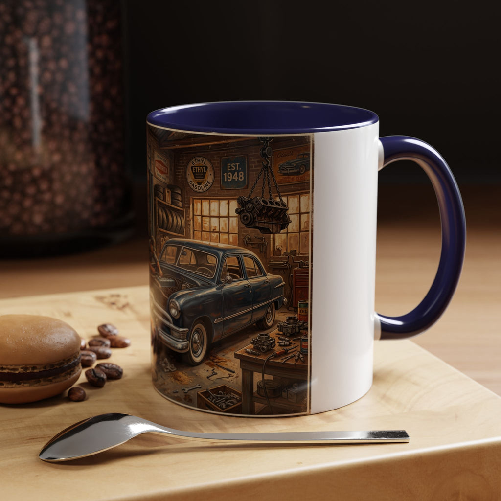 Vintage Dad Garage Mechanic Illustration Mug | Accent Coffee Mug