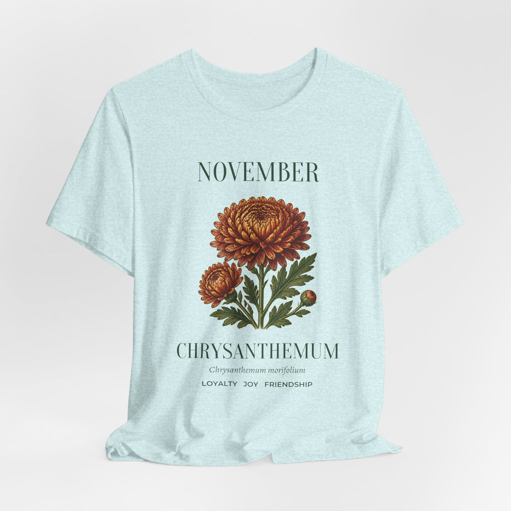 November Birth Flower Tee | Chrysanthemum Celestial Design | Birthday Gift