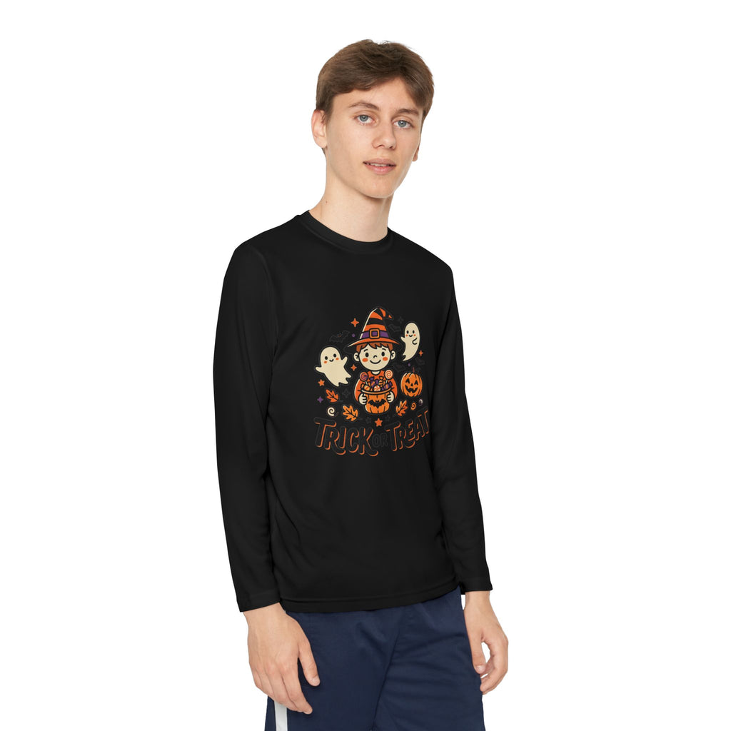 Trick or Treat Witch Kid Long Sleeve Shirt | Halloween Ghosts Pumpkins