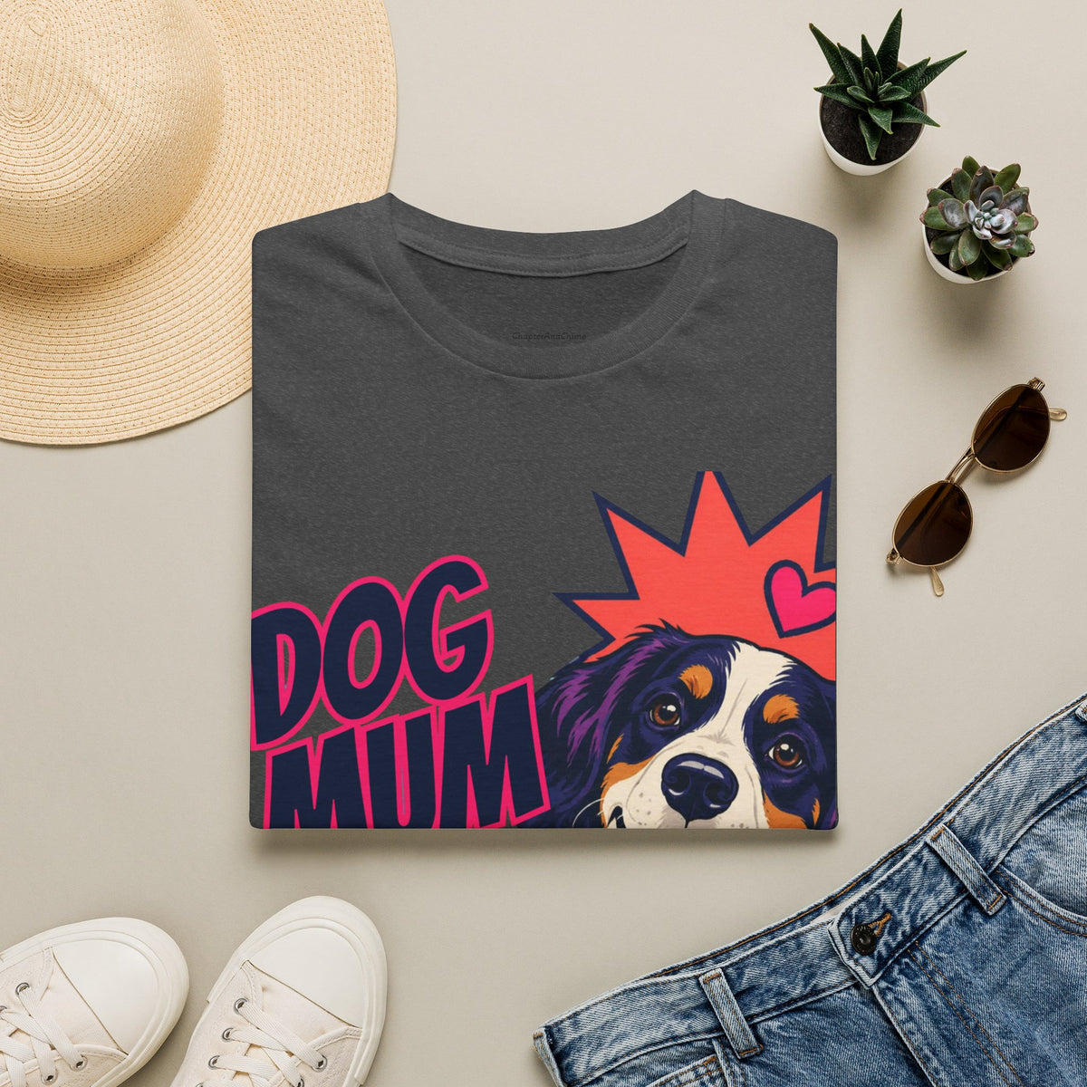 Dog Mum Pop Art T-Shirt | Happy Dog Portrait, Heart Collar