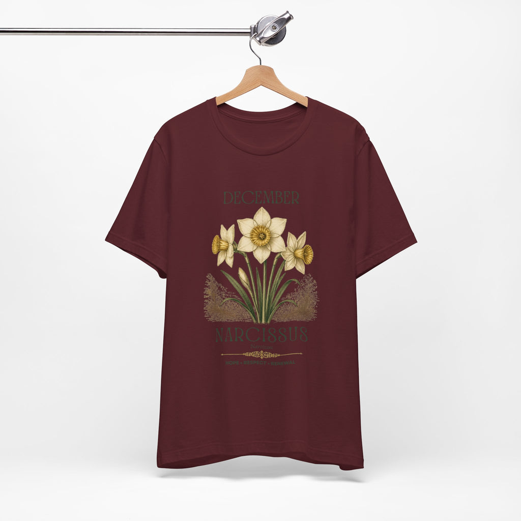 December Birth Flower Tee | Narcissus & Holly Celestial Design | Birthday Gift