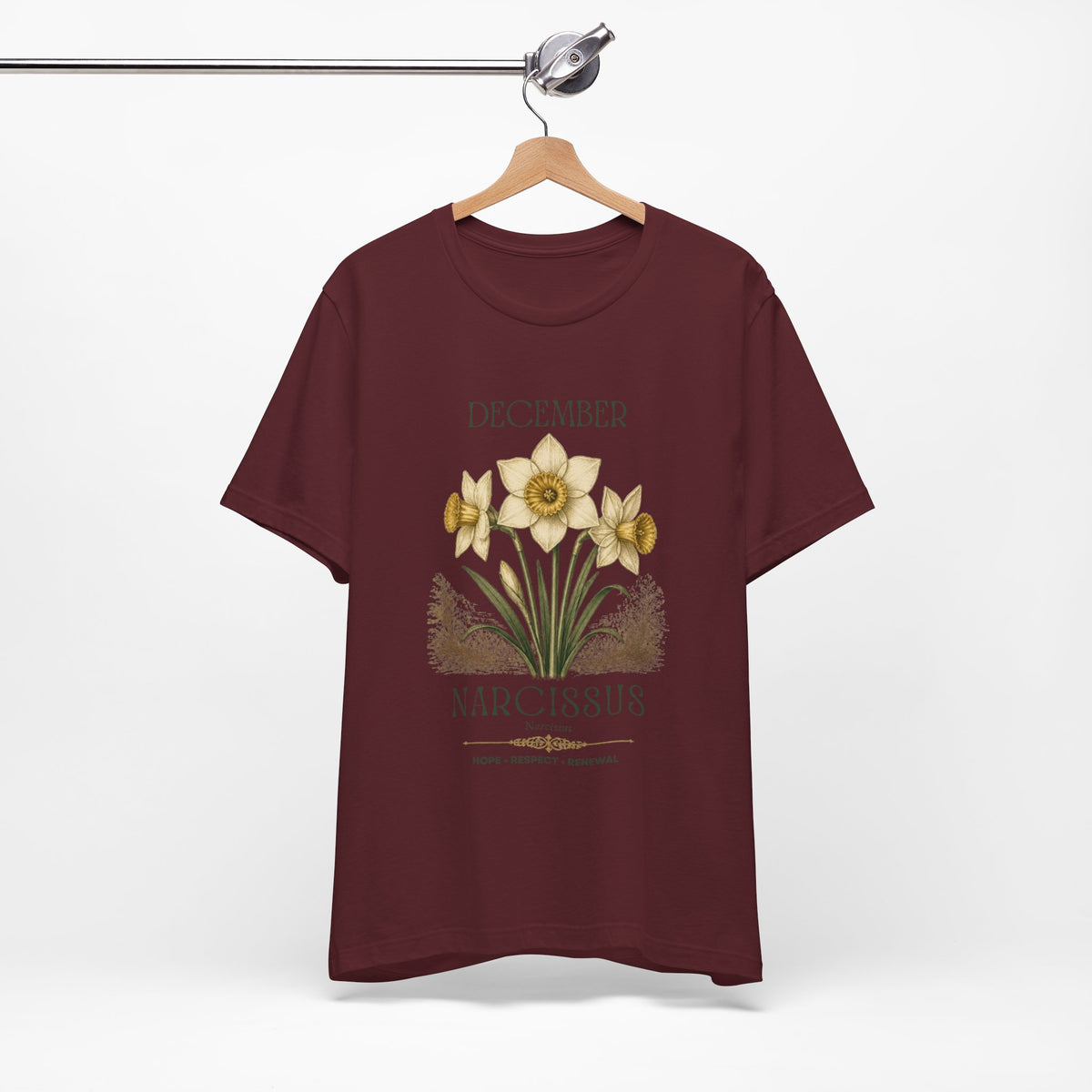 December Birth Flower Tee | Narcissus & Holly Celestial Design | Birthday Gift
