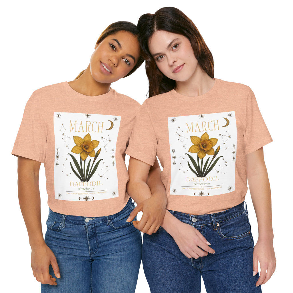 March Zodiac/Celestial aesthetics with birth flower — Birth Month Flower Tee