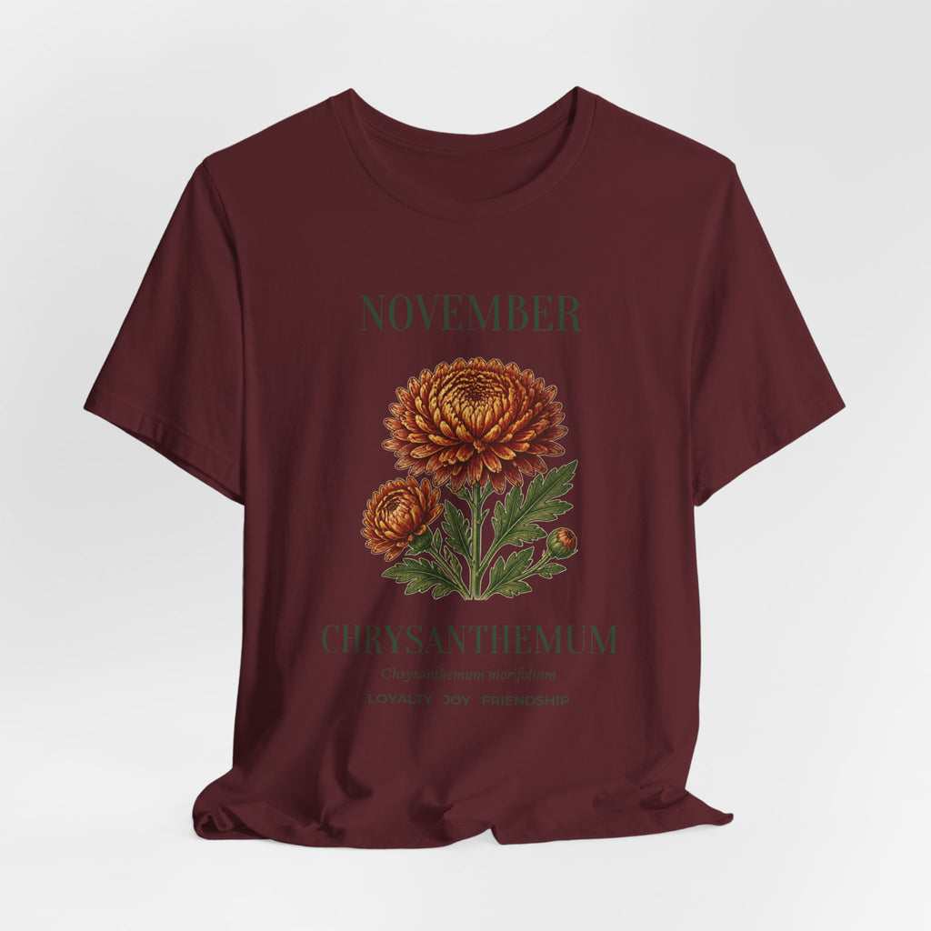 November Birth Flower Tee | Chrysanthemum Celestial Design | Birthday Gift
