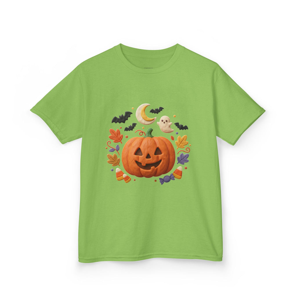 Jack-o'-Lantern Pumpkin Kids Tee | Halloween Ghosts, Bats, Moon, Autumn Leaves