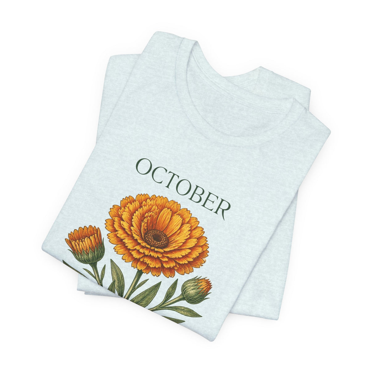 October Birth Flower Tee | Marigold & Cosmos Celestial Design | Birthday Gift