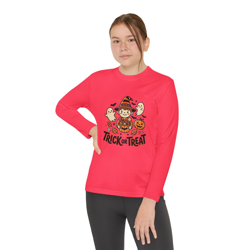 Trick or Treat Witch Kid Long Sleeve Shirt | Halloween Ghosts Pumpkins