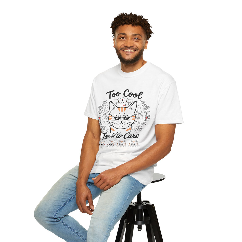Too Cool to Care Cat T-Shirt — Crowned Tabby Graphic Tee (Gift for Cat Lovers)