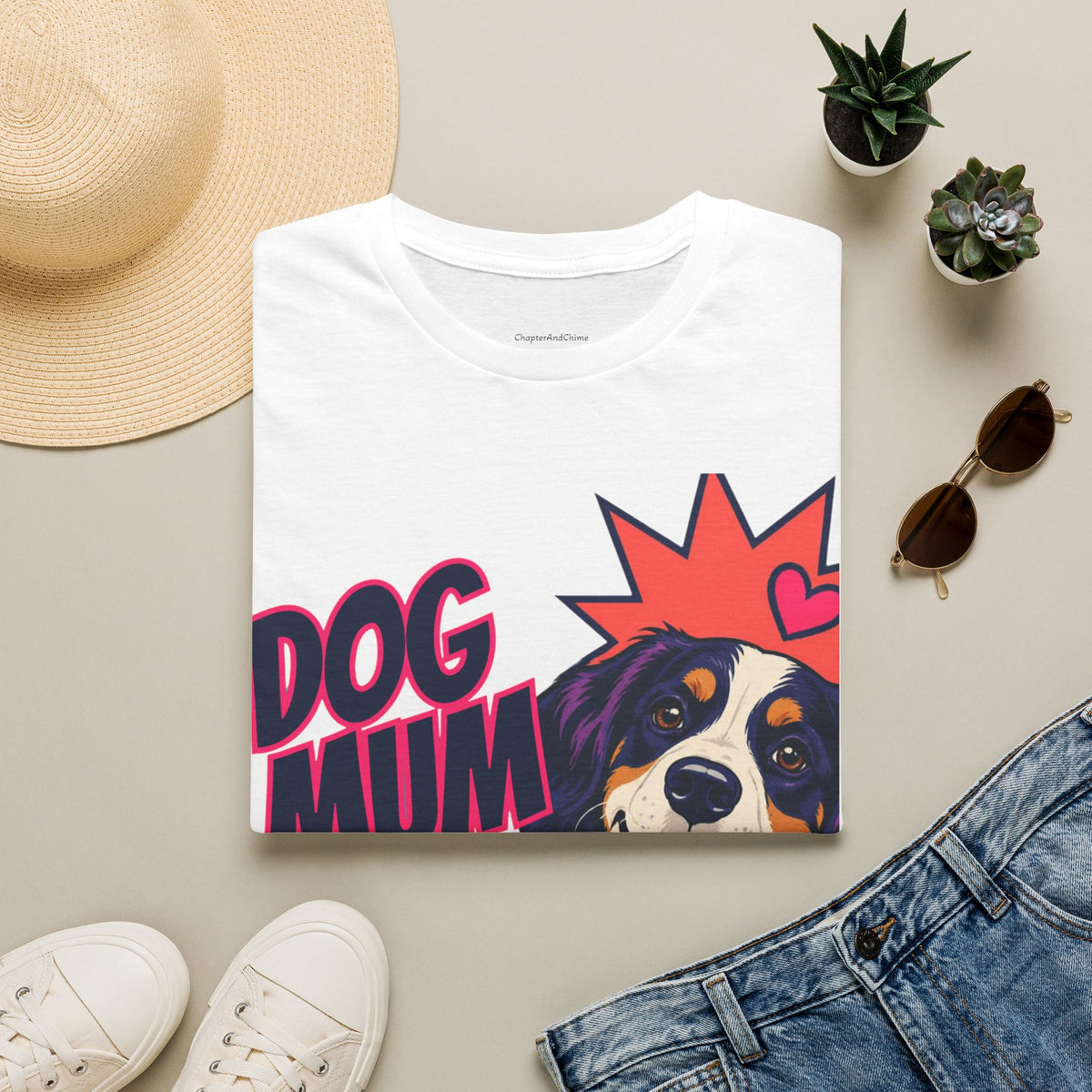 Dog Mum Pop Art T-Shirt | Happy Dog Portrait, Heart Collar