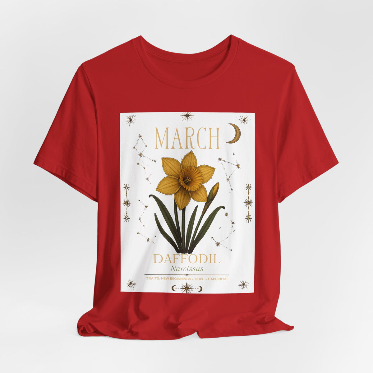 March Zodiac/Celestial aesthetics with birth flower — Birth Month Flower Tee