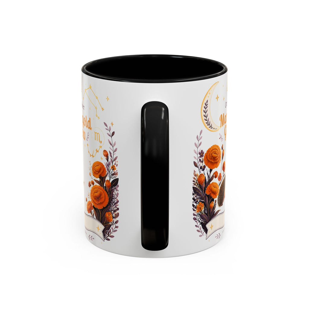 October Birth Flower Marigold Glow Accent Coffee Mug — Zodiac Libra Floral Hedgehog