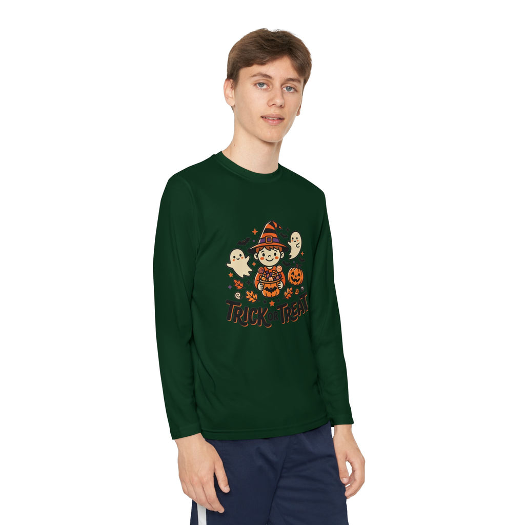 Trick or Treat Witch Kid Long Sleeve Shirt | Halloween Ghosts Pumpkins
