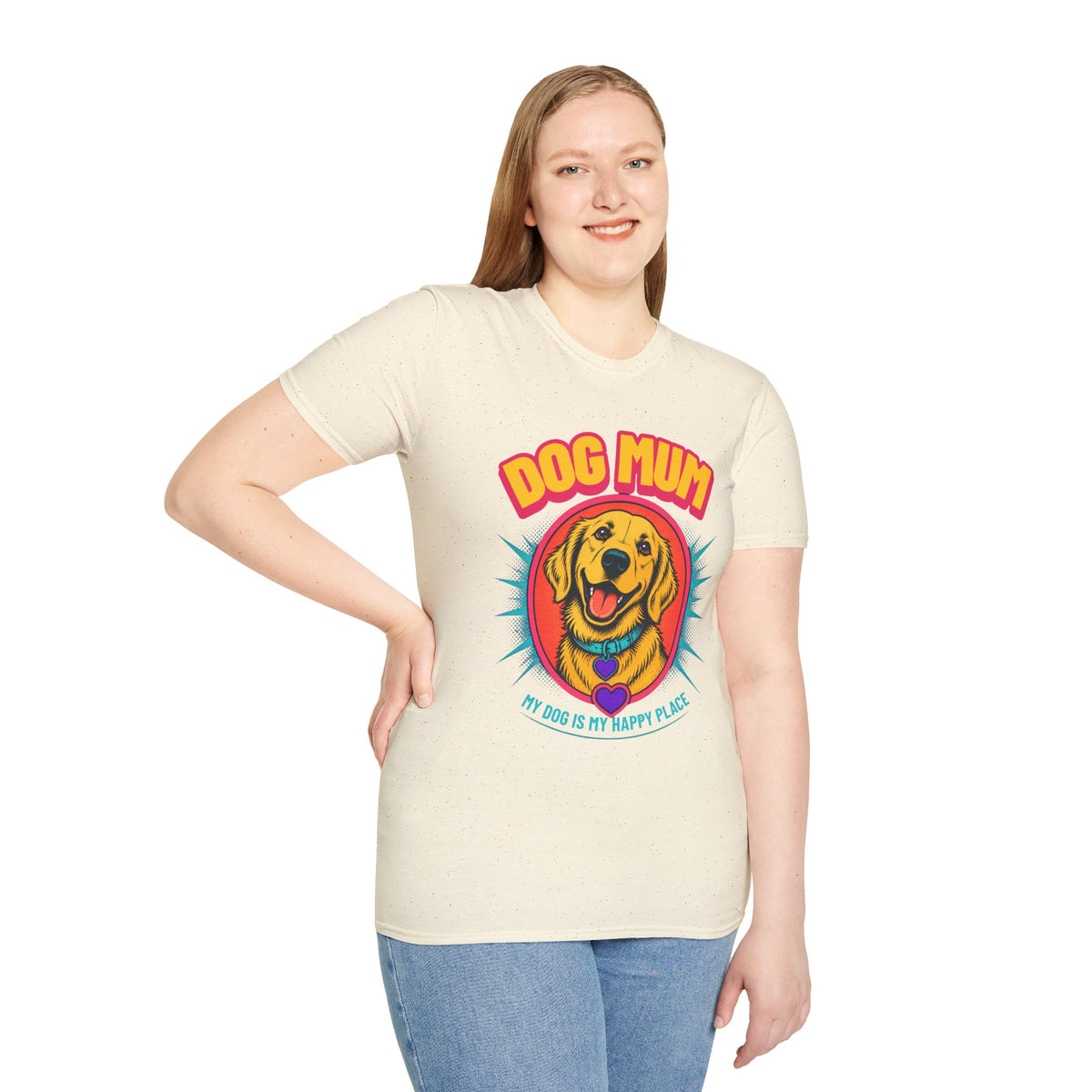 Dog Mum Golden Retriever T-Shirt | Cute Retro Dog Portrait, Pet Lover Tee