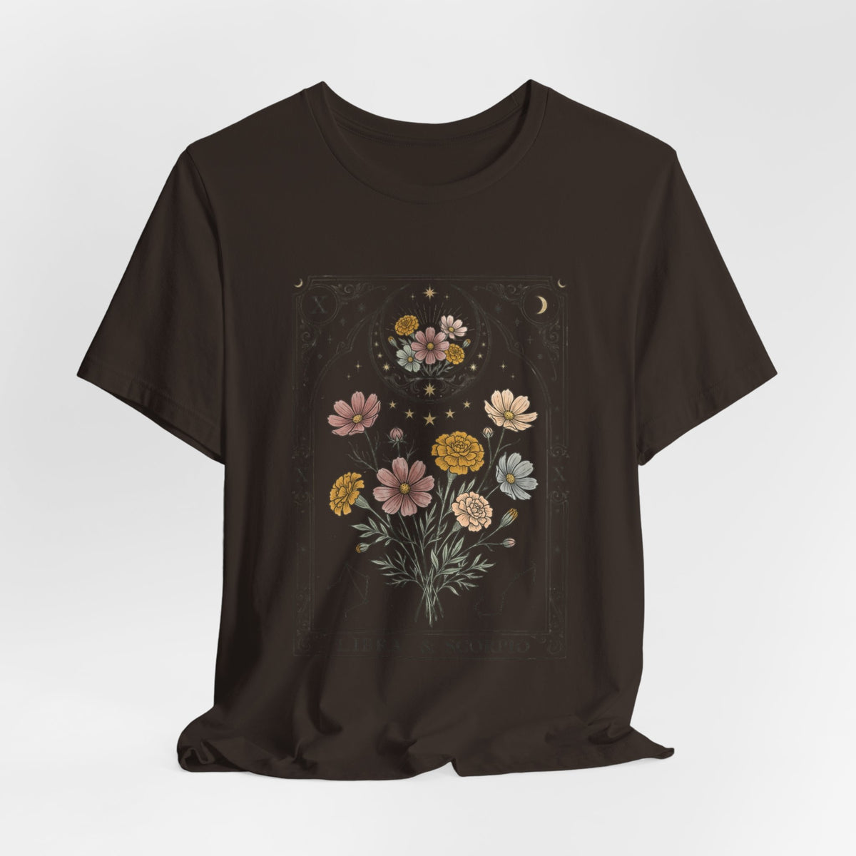 Libra & Scorpio Floral Zodiac T‑Shirt — Botanical Horoscope Tee