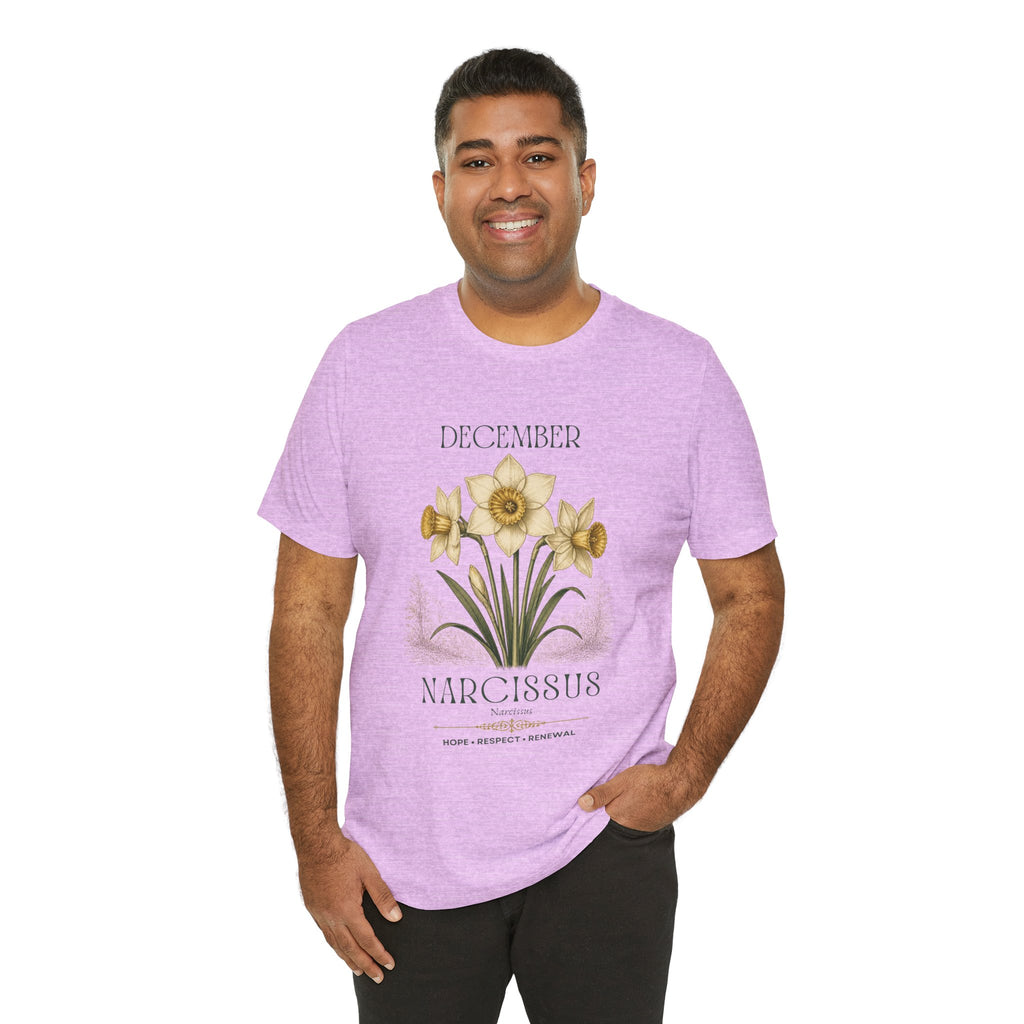 December Birth Flower Tee | Narcissus & Holly Celestial Design | Birthday Gift