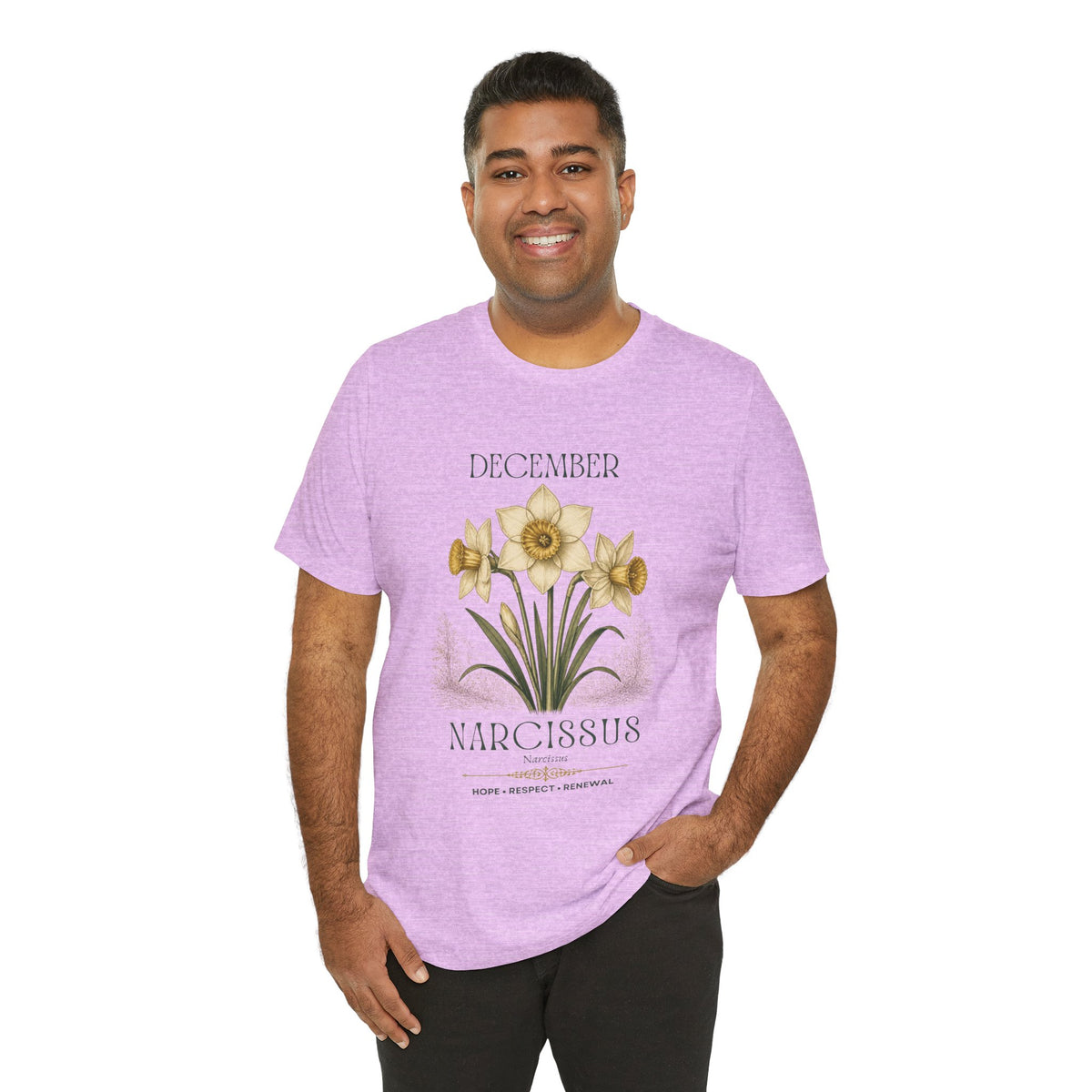 December Birth Flower Tee | Narcissus & Holly Celestial Design | Birthday Gift
