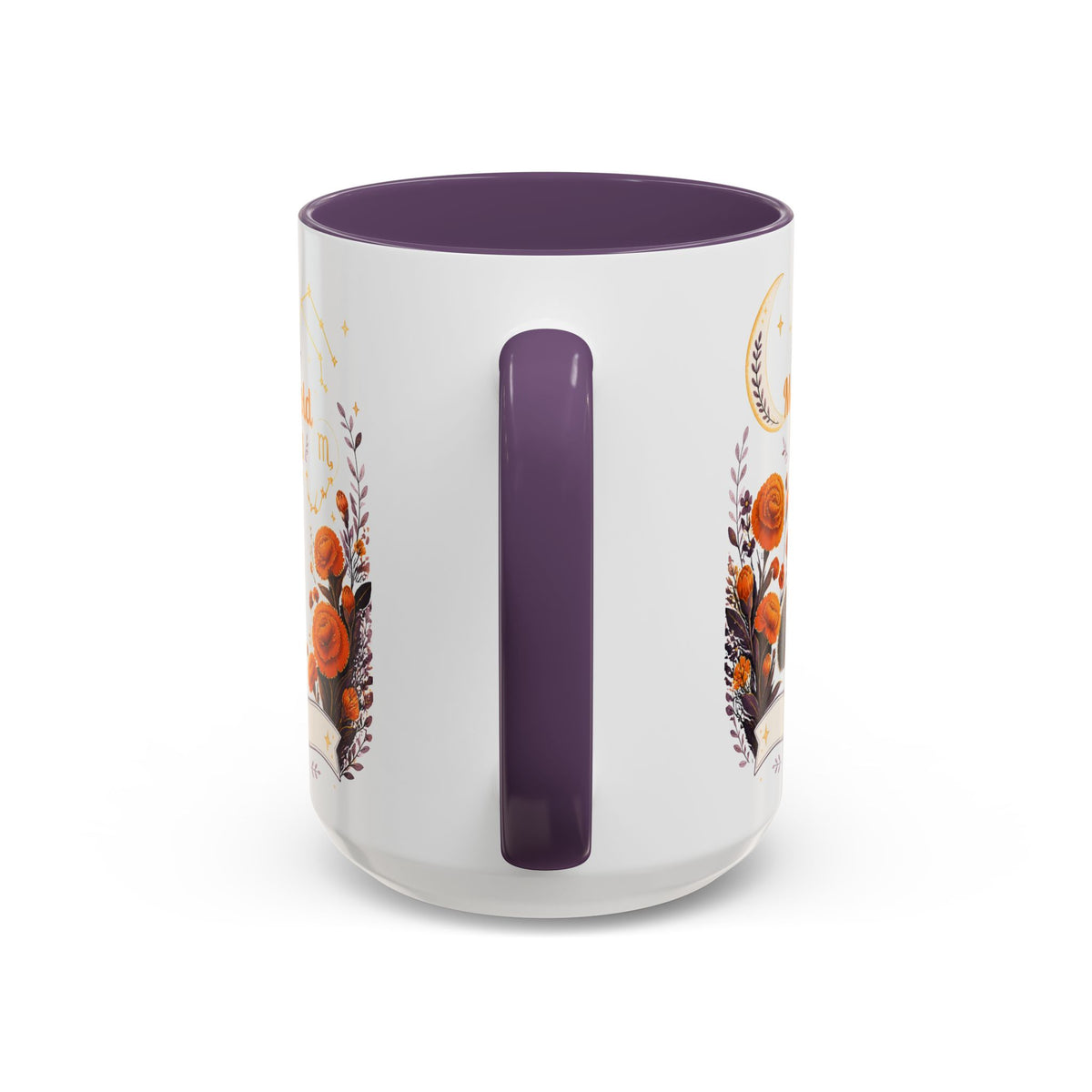 October Birth Flower Marigold Glow Accent Coffee Mug — Zodiac Libra Floral Hedgehog