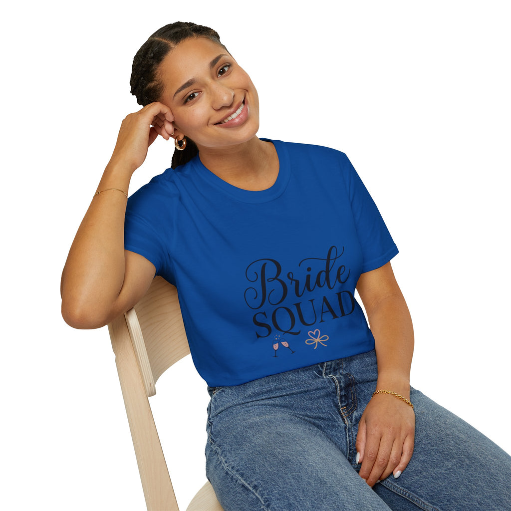 Bride Squad T-Shirt — Bachelorette Party Bridesmaid Tee with Champagne Icons