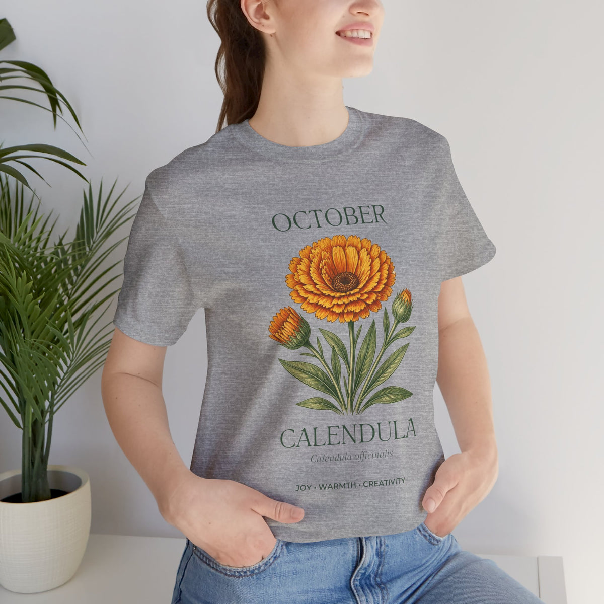 October Birth Flower Tee | Marigold & Cosmos Celestial Design | Birthday Gift