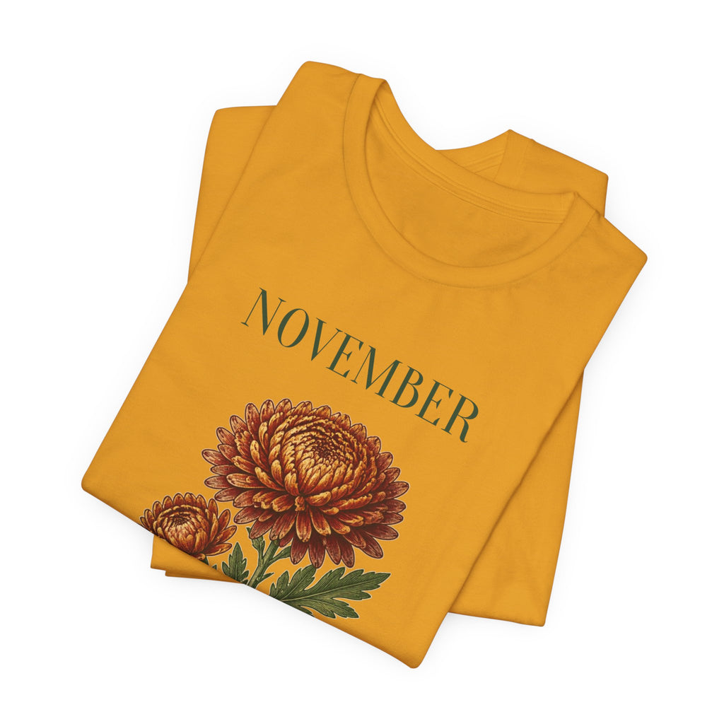 November Birth Flower Tee | Chrysanthemum Celestial Design | Birthday Gift