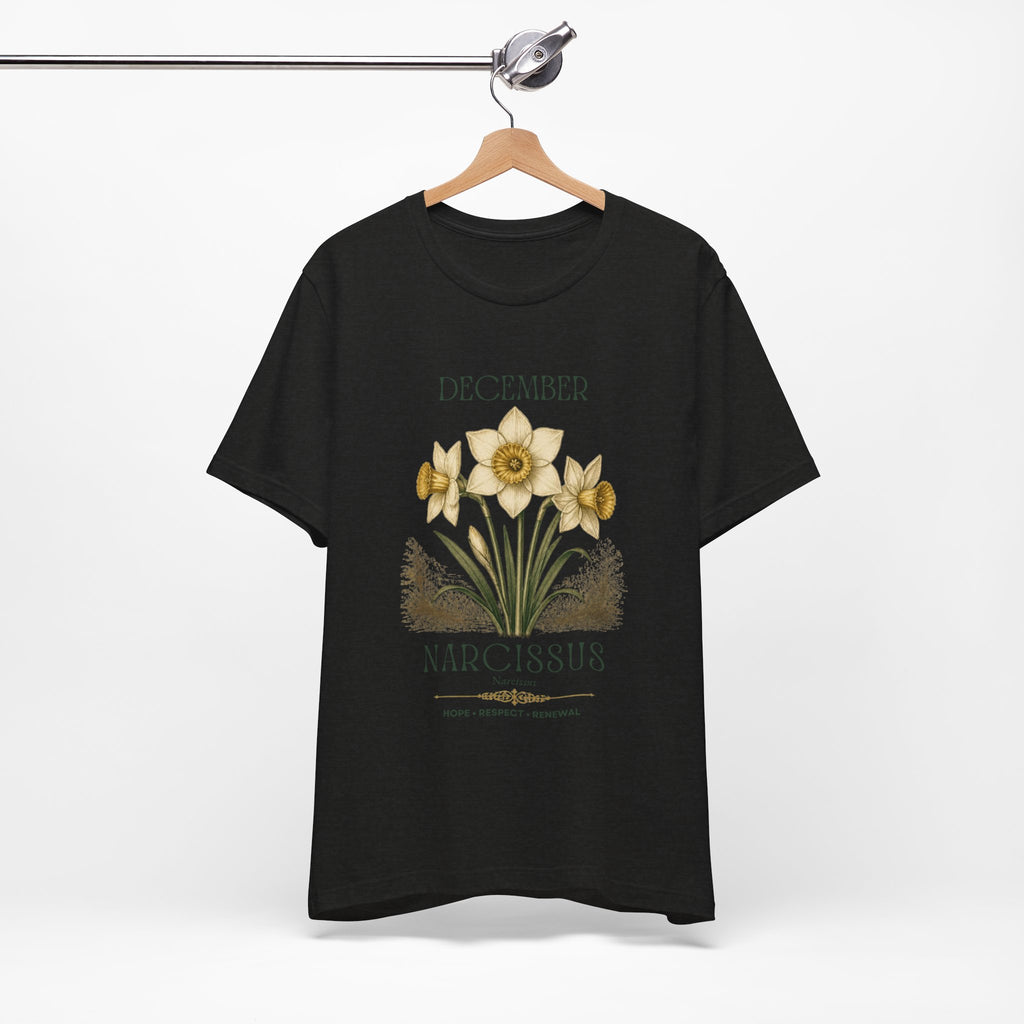 December Birth Flower Tee | Narcissus & Holly Celestial Design | Birthday Gift