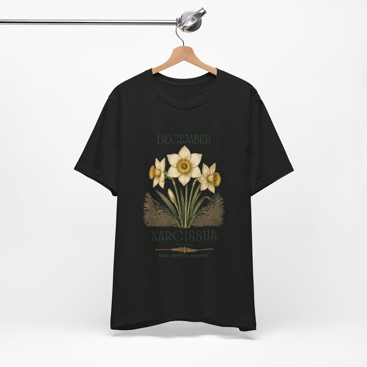 December Birth Flower Tee | Narcissus & Holly Celestial Design | Birthday Gift