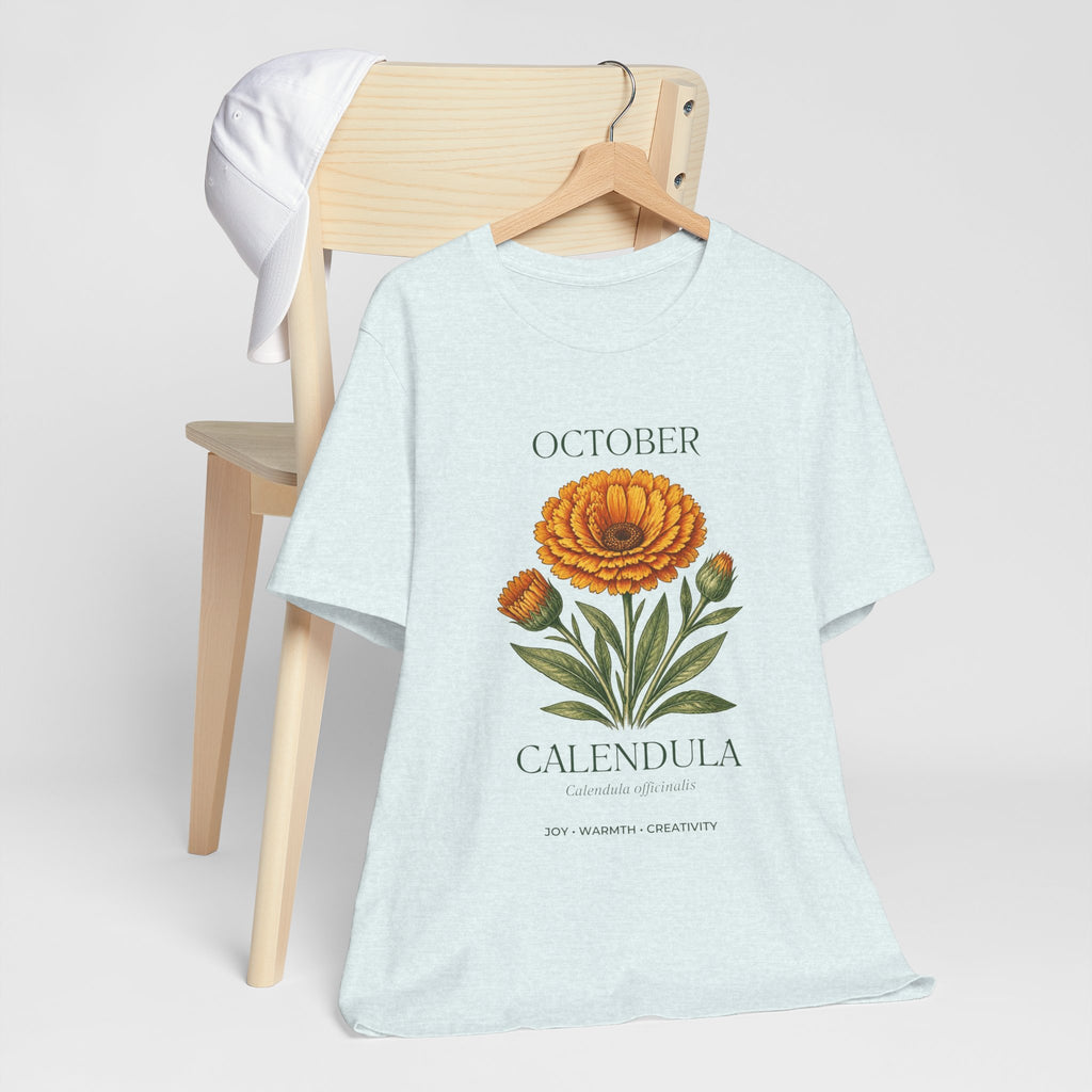 October Birth Flower Tee | Marigold & Cosmos Celestial Design | Birthday Gift
