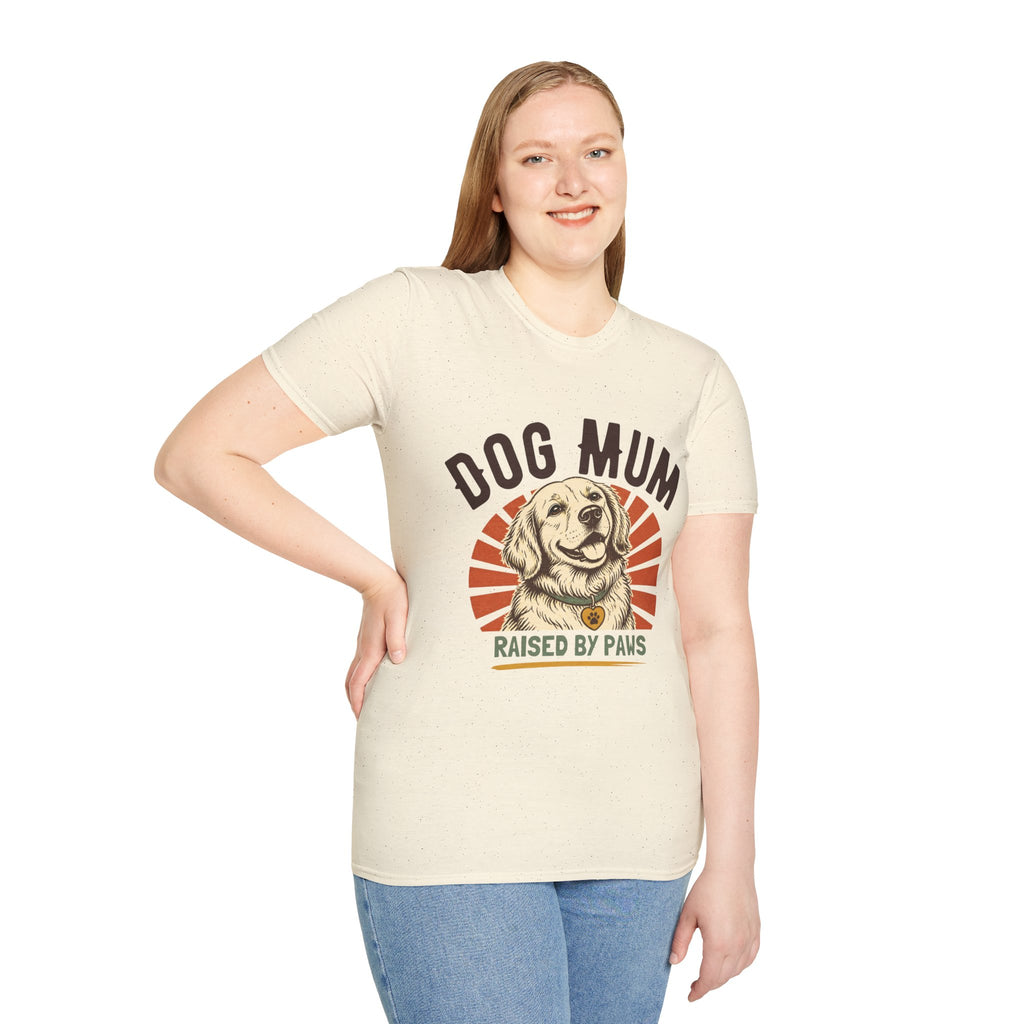 Dog Mum Raised By Paws T-Shirt | Golden Retriever Retro