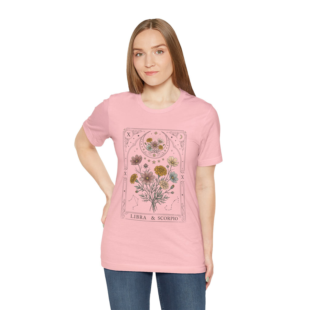 Libra & Scorpio Floral Zodiac T‑Shirt — Botanical Horoscope Tee