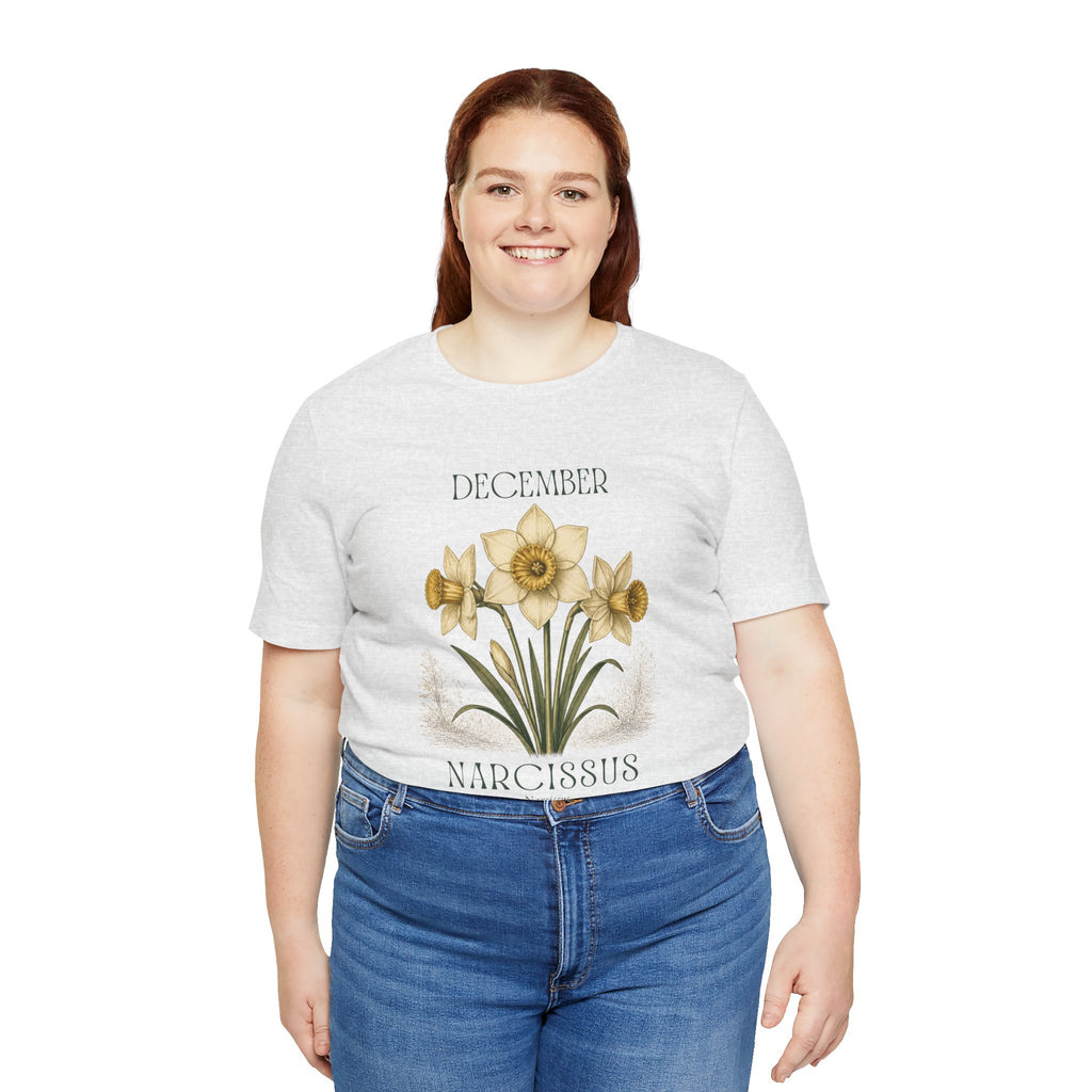 December Birth Flower Tee | Narcissus & Holly Celestial Design | Birthday Gift