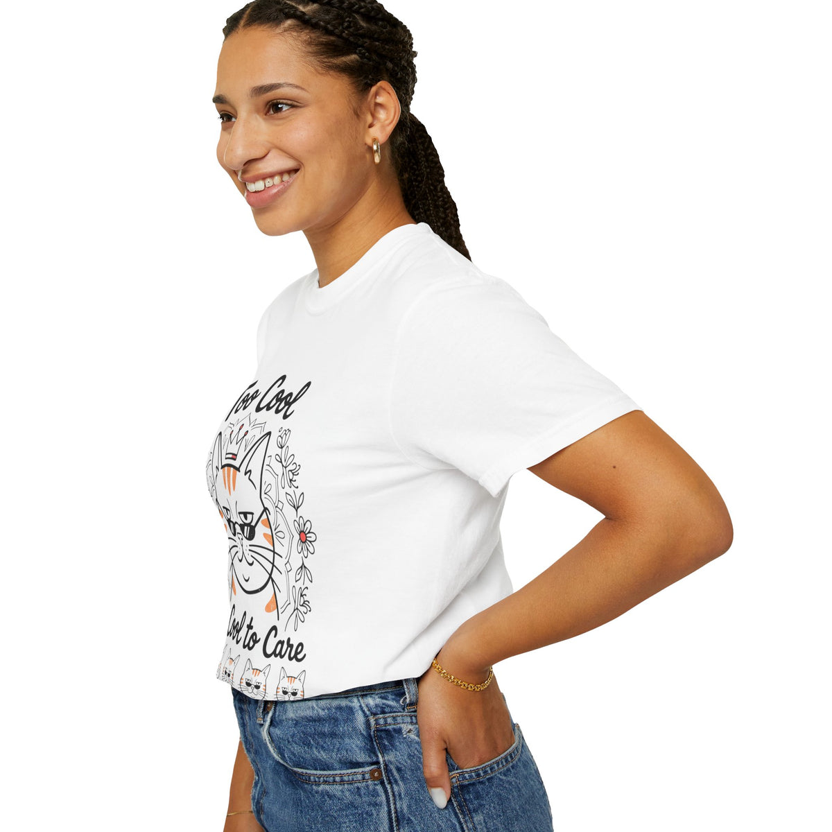 Too Cool to Care Cat T-Shirt — Crowned Tabby Graphic Tee (Gift for Cat Lovers)