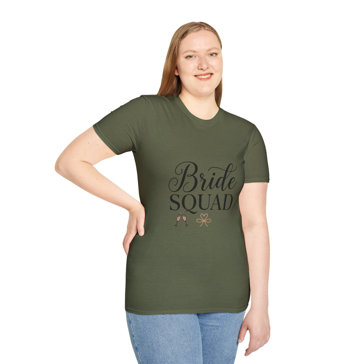 Bride Squad T-Shirt — Bachelorette Party Bridesmaid Tee with Champagne Icons