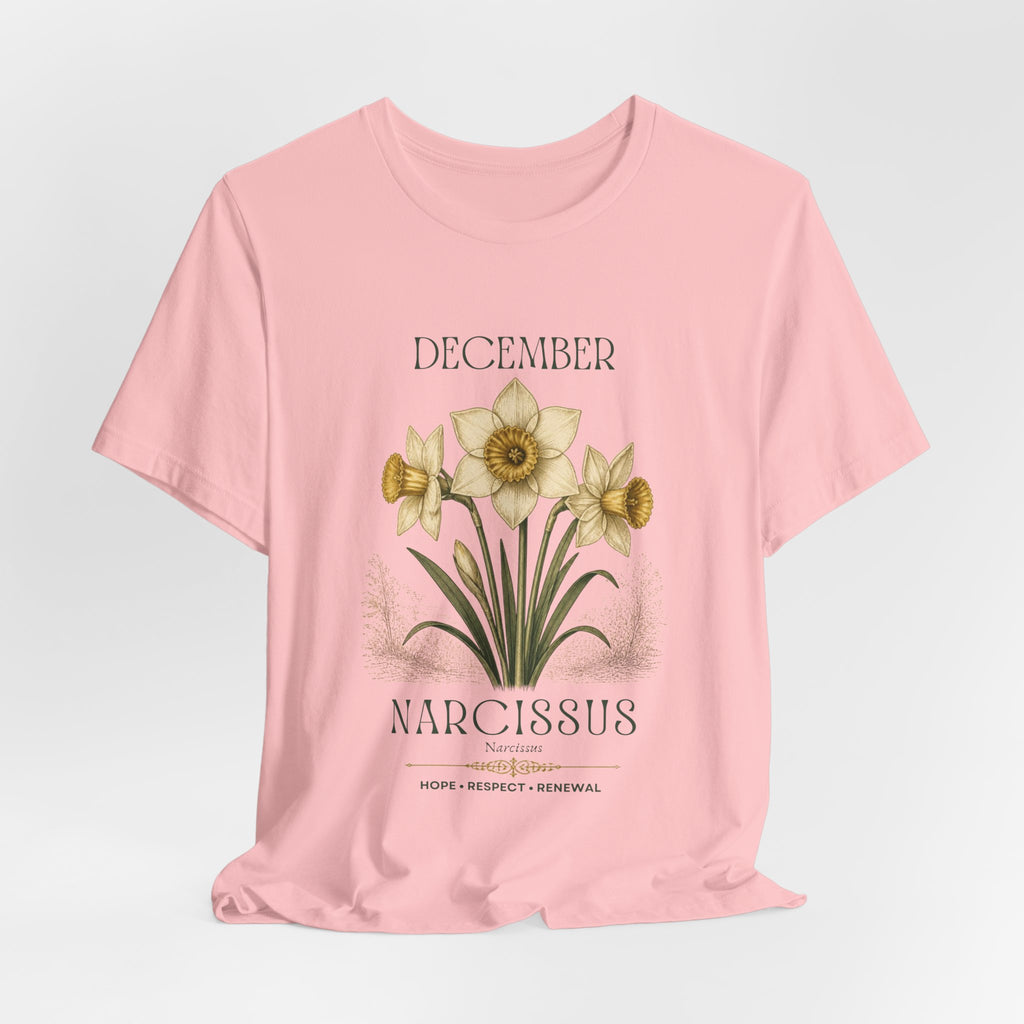 December Birth Flower Tee | Narcissus & Holly Celestial Design | Birthday Gift