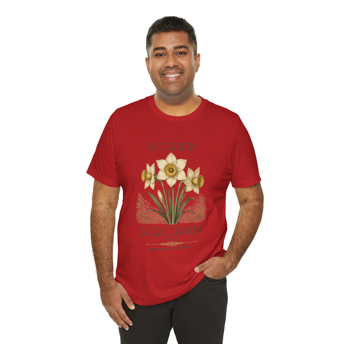 December Birth Flower Tee | Narcissus & Holly Celestial Design | Birthday Gift