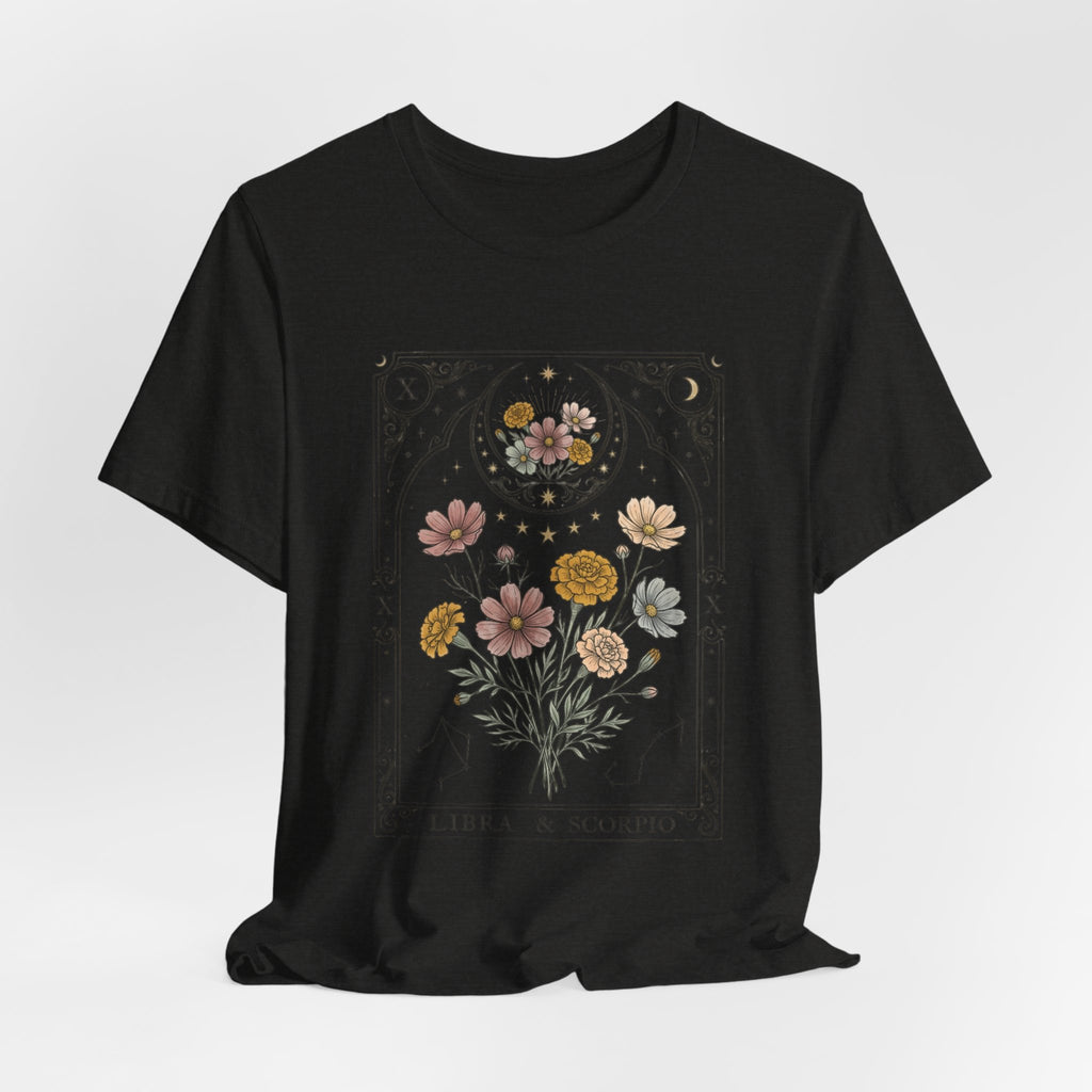 Libra & Scorpio Floral Zodiac T‑Shirt — Botanical Horoscope Tee