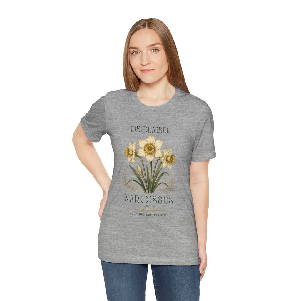 December Birth Flower Tee | Narcissus & Holly Celestial Design | Birthday Gift