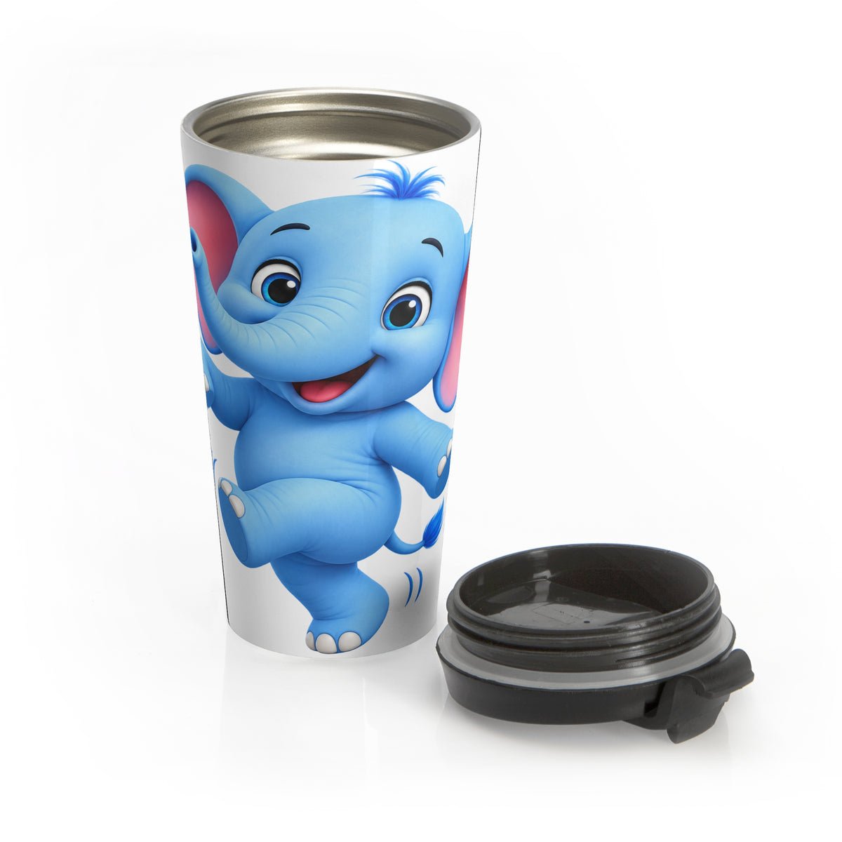 Cute Blue Elephant Stainless Steel Travel Mug – Kids’ Musical Safari Tumbler
