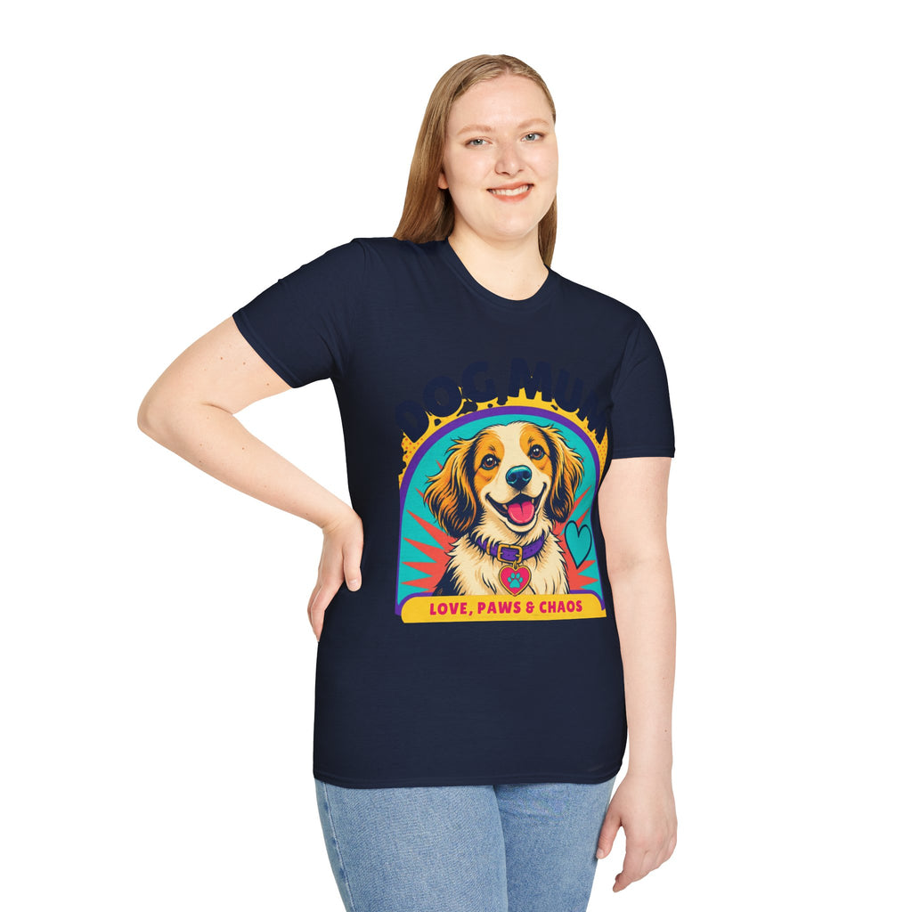 Dog Mum T-Shirt | Cute Happy Dog Illustration, Love Paws & Chaos