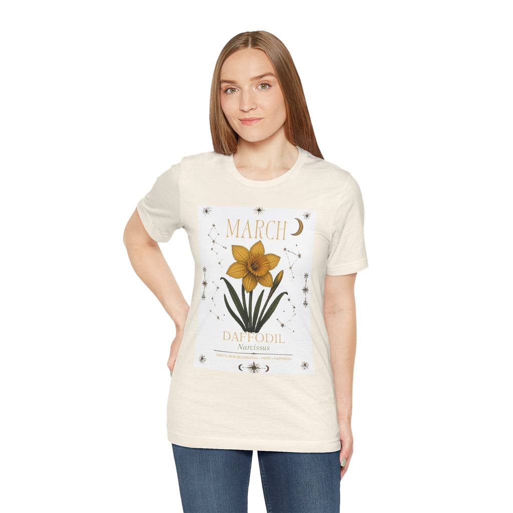 March Zodiac/Celestial aesthetics with birth flower — Birth Month Flower Tee