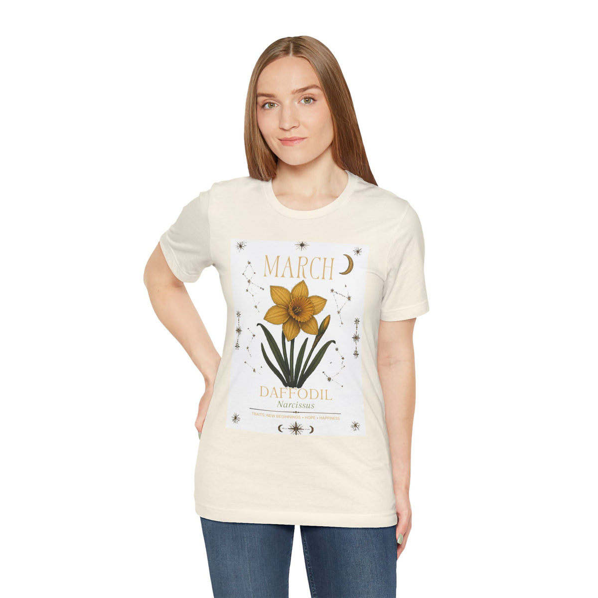 March Zodiac/Celestial aesthetics with birth flower — Birth Month Flower Tee