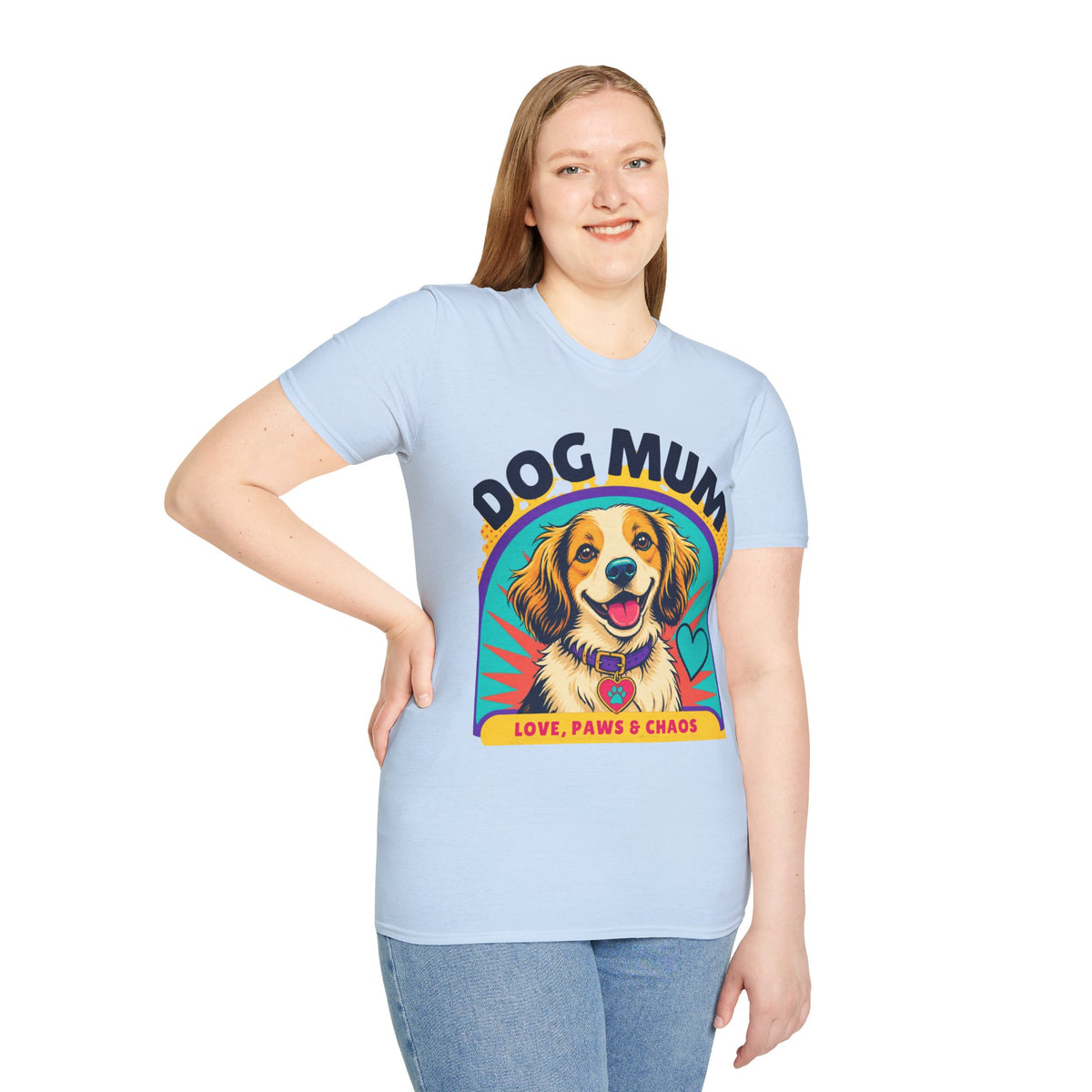 Dog Mum T-Shirt | Cute Happy Dog Illustration, Love Paws & Chaos