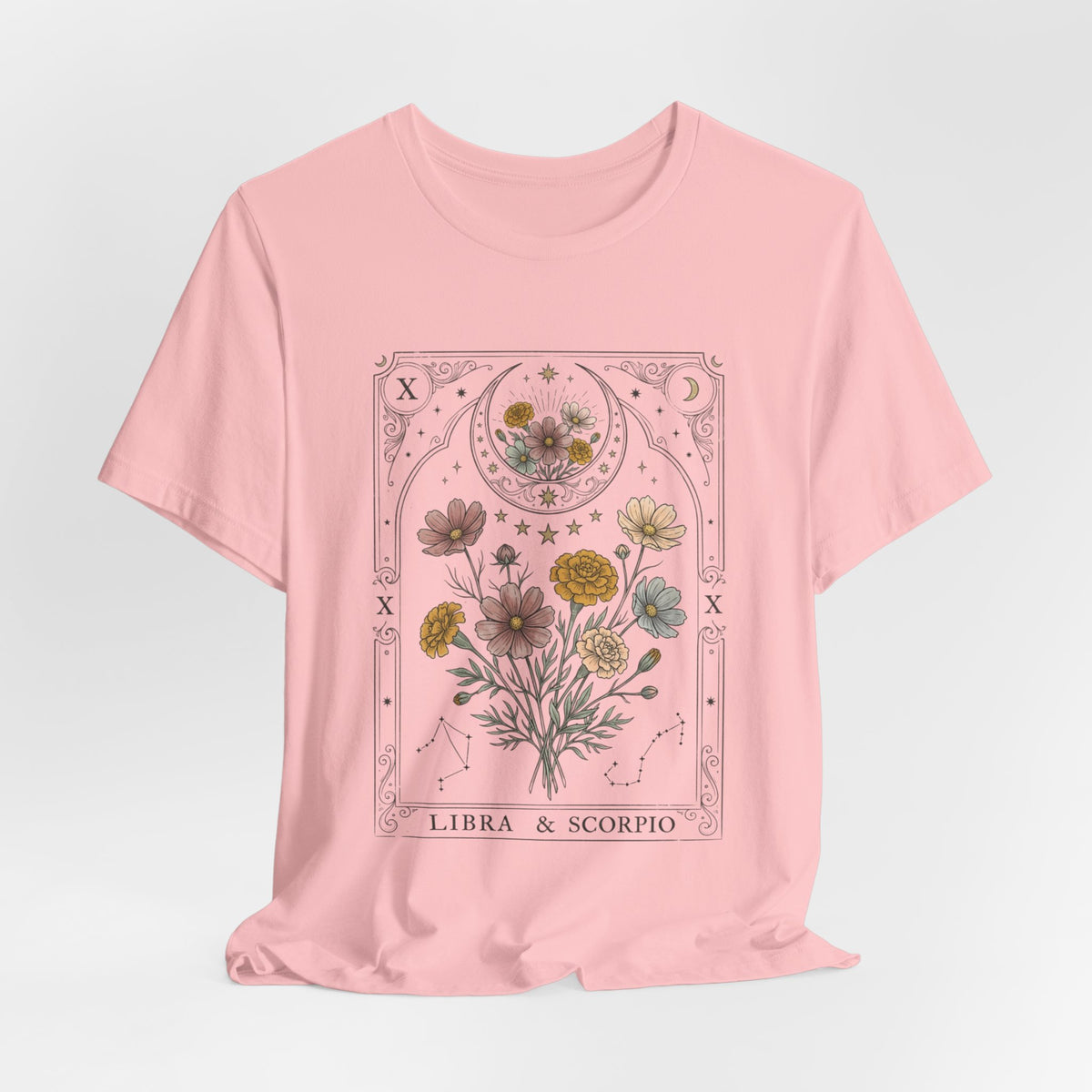 Libra & Scorpio Floral Zodiac T‑Shirt — Botanical Horoscope Tee