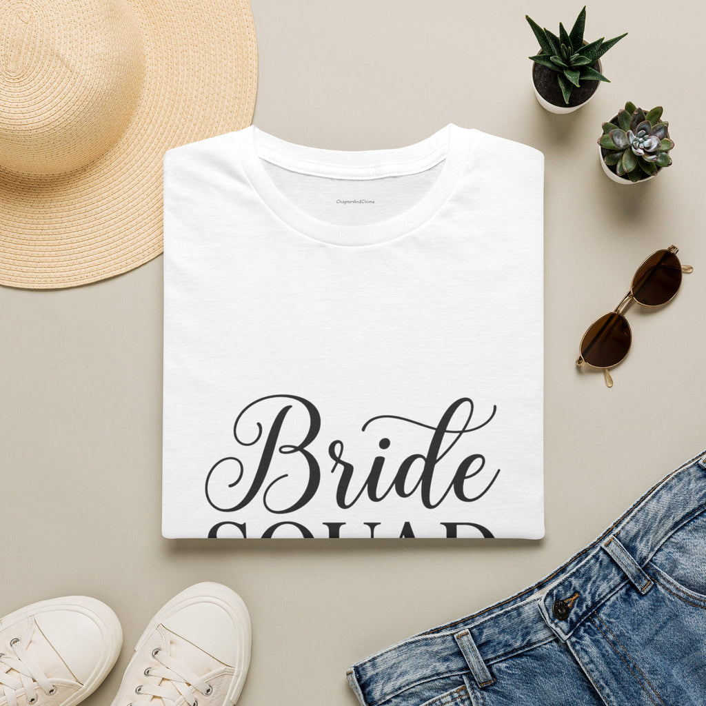 Bride Squad T-Shirt — Bachelorette Party Bridesmaid Tee with Champagne Icons