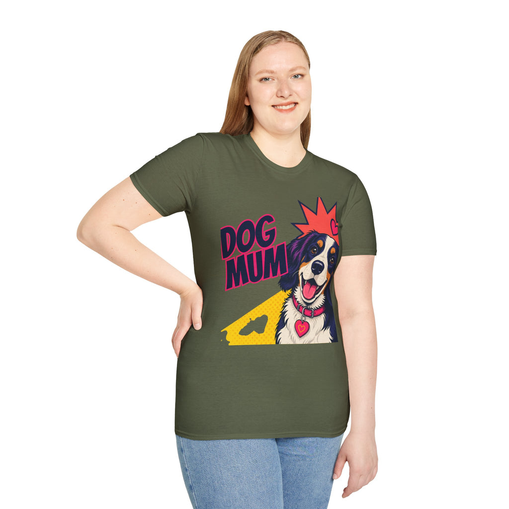 Dog Mum Pop Art T-Shirt | Happy Dog Portrait, Heart Collar