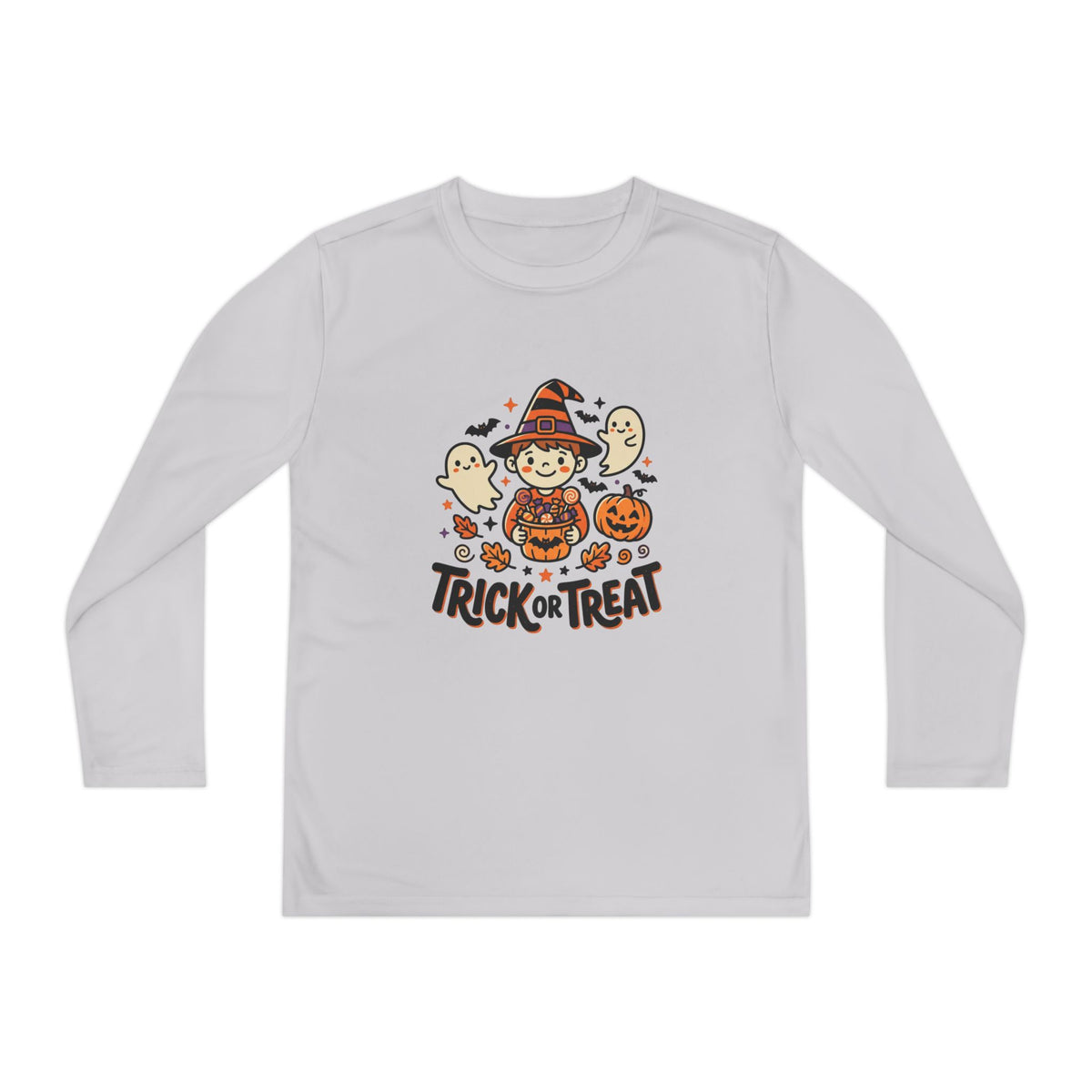 Trick or Treat Witch Kid Long Sleeve Shirt | Halloween Ghosts Pumpkins