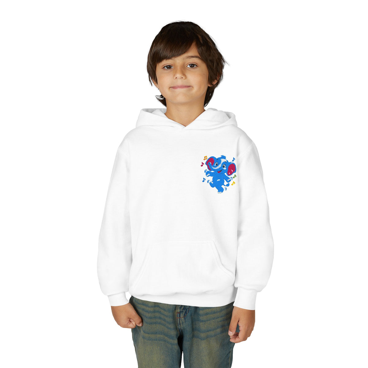 Kids Patriotic Elephant Hoodie – Blue Red USA Spirit Youth Sweatshirt