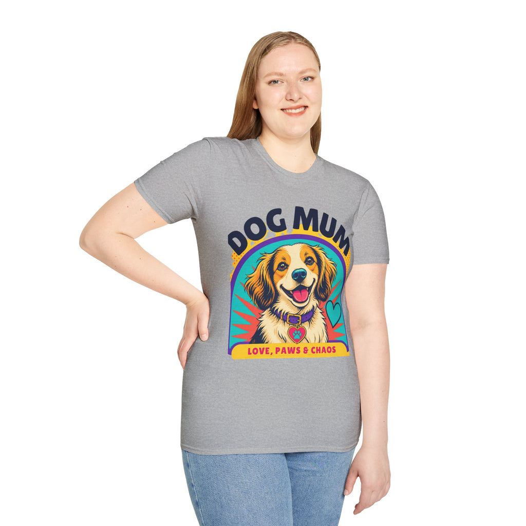 Dog Mum T-Shirt | Cute Happy Dog Illustration, Love Paws & Chaos