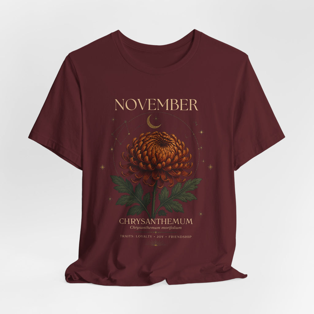 November Birth Flower Chrysanthemum Tee — Floral Birth Month T-Shirt