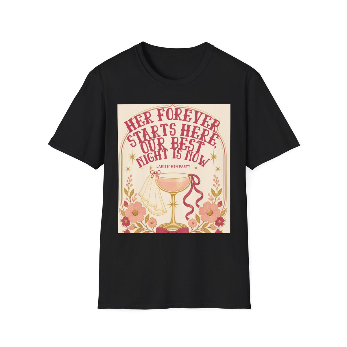 Her Forever Starts Here Champagne Glass T-Shirt | Bachelorette Party Tee